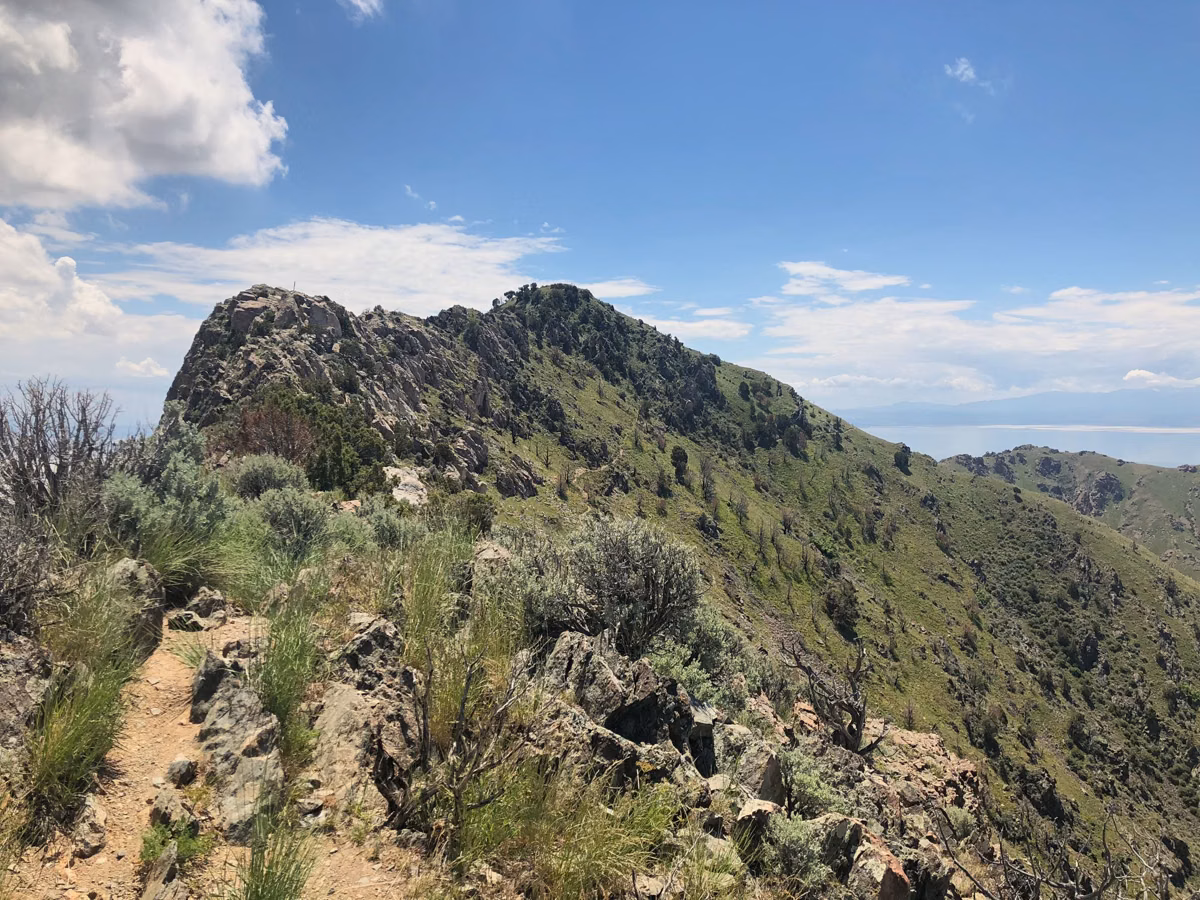 The rocky Frary Peak ridge and trail on Antelope Island